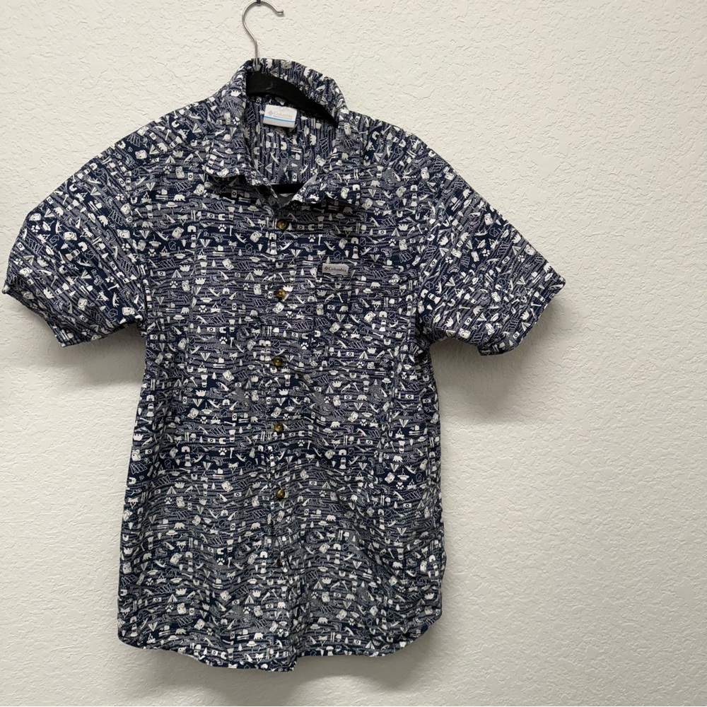 Columbia Shirt Rogers Peak Navy‎ Printed Short Sleeve Men's Size: Medium